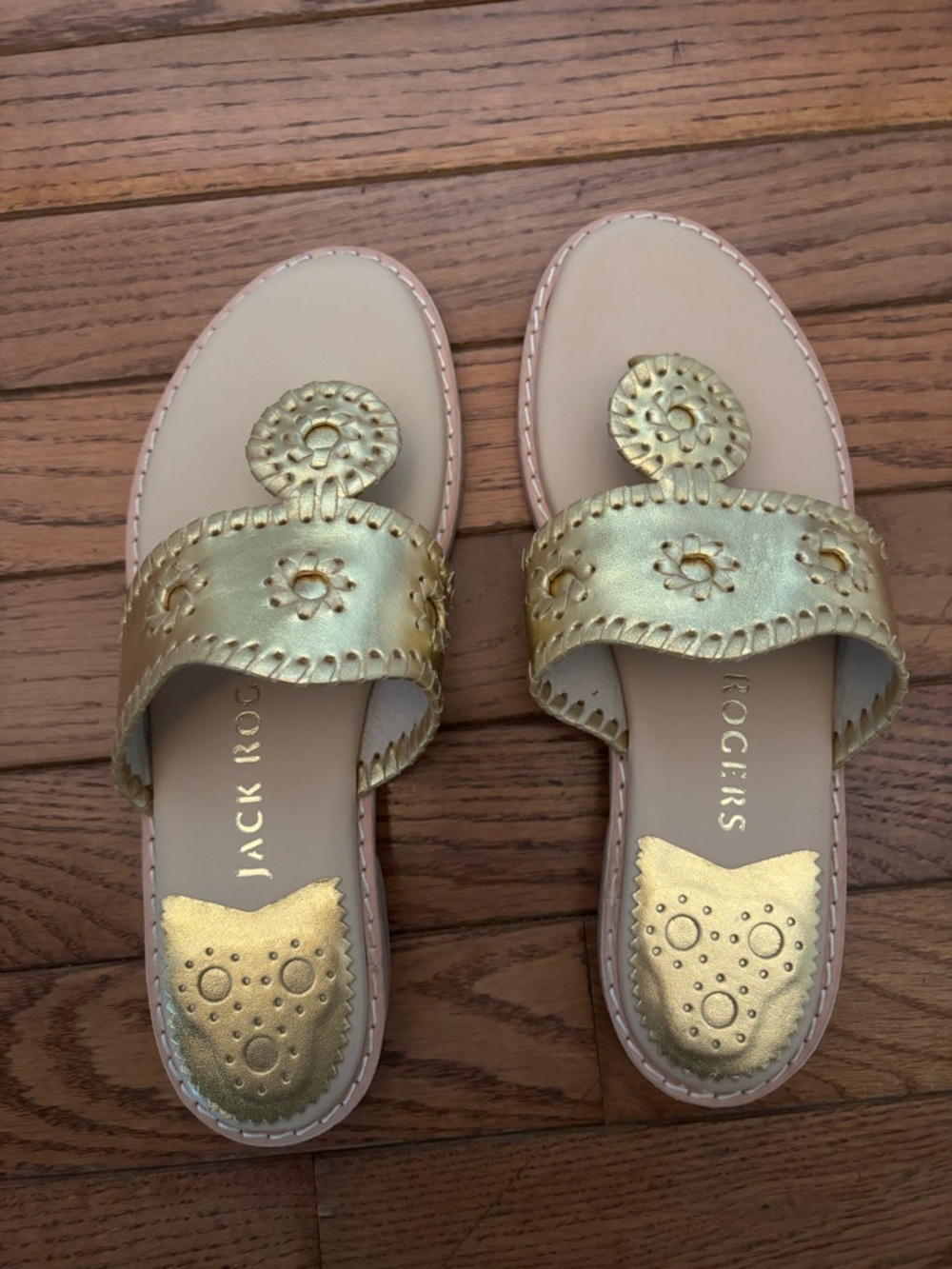 Jack Rogers Gold Leather Millie Slide Sandals